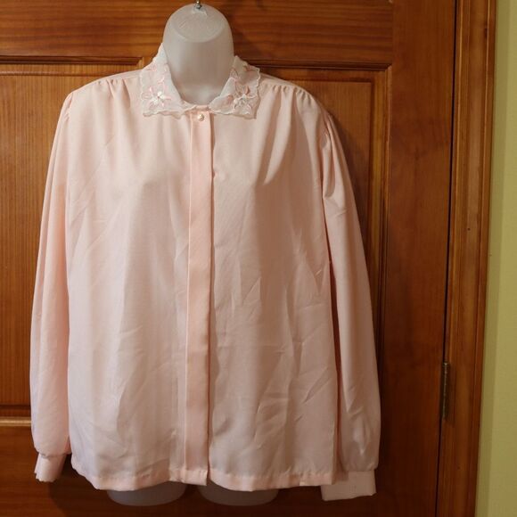 Ann Chabrol Light Pink Lace Collar Vintage Button Up Pearl Detail Shirt NOS 18 - Picture 2 of 16